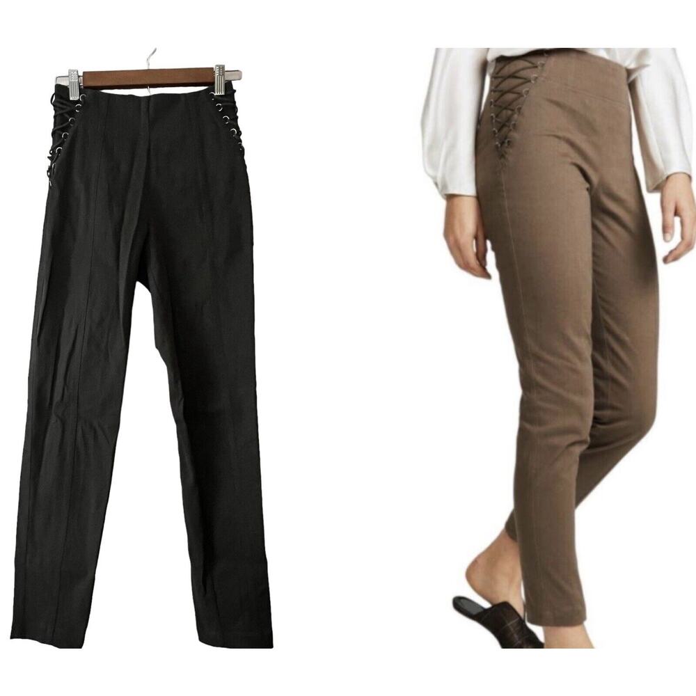 Michelle Mason Corset Pants Laced Up Sides •Women 0• Rear Zip Stretch $325